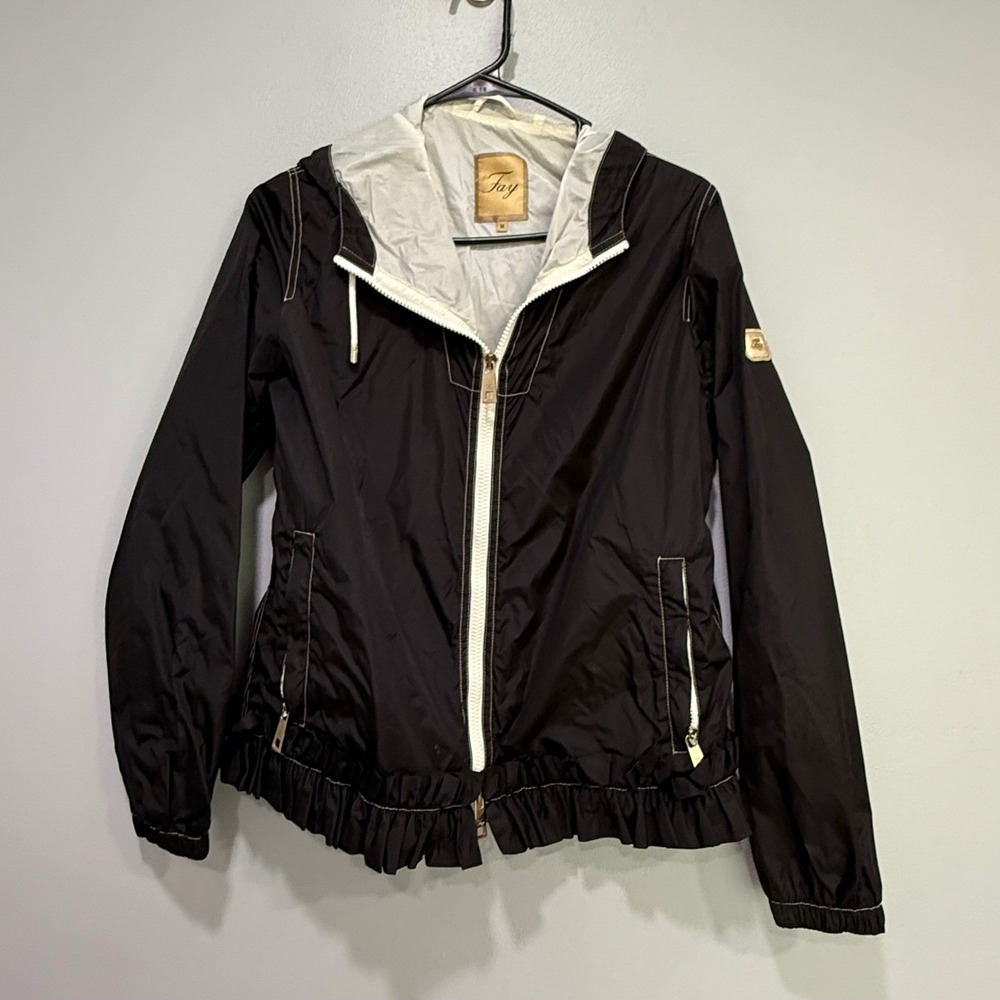 Fay Italy Black Lightweight‎ Hooded Jacket Women's Size M